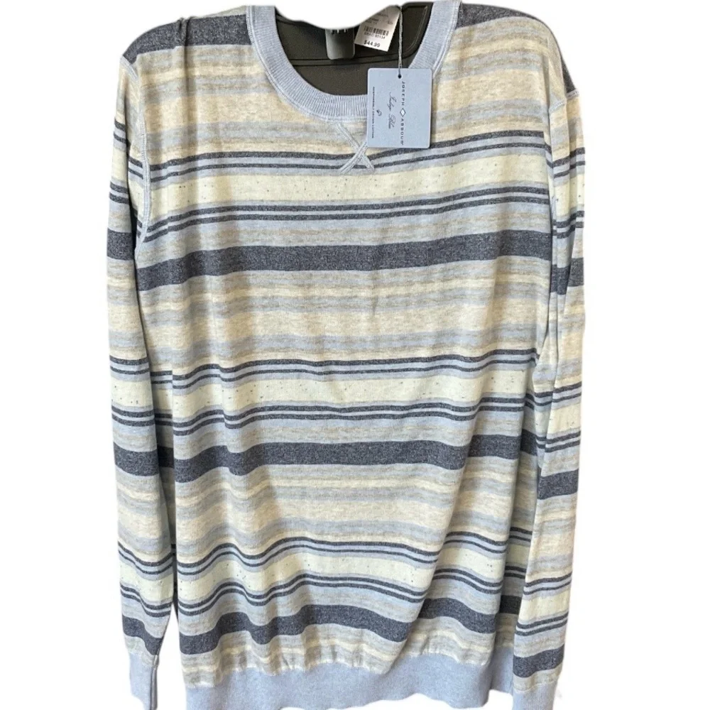 Joseph Abboud Light Blue, Gray & Cream Striped Crewneck Sweater
